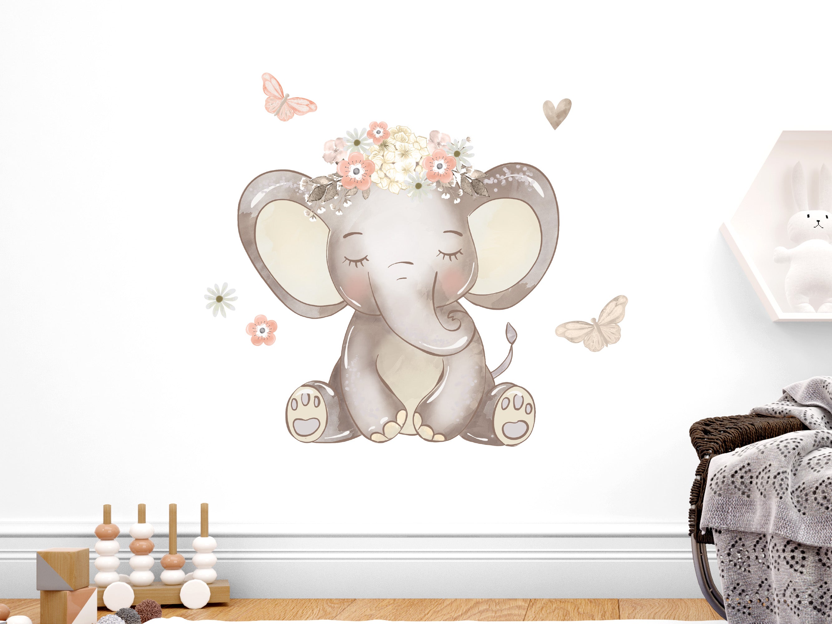 Süßer Baby Elefant: mit Schmetterlingen (Wandsticker/Wandtattoo) – Mural  Walls