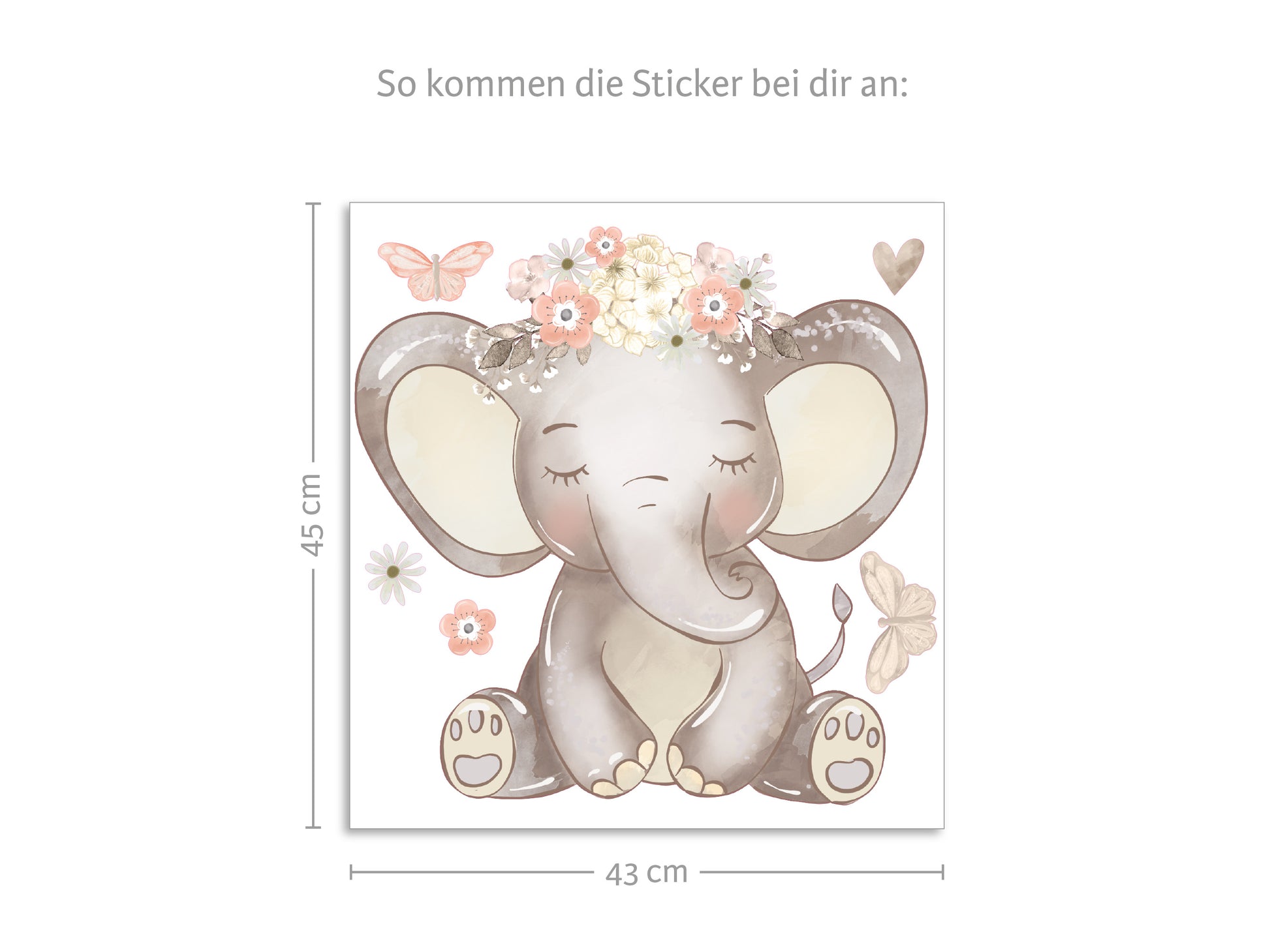 (Wandsticker/Wandtattoo) Süßer Elefant: mit Walls – Schmetterlingen Baby Mural
